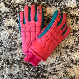 Vintage LA Gear pink and teal insulated winter gloves